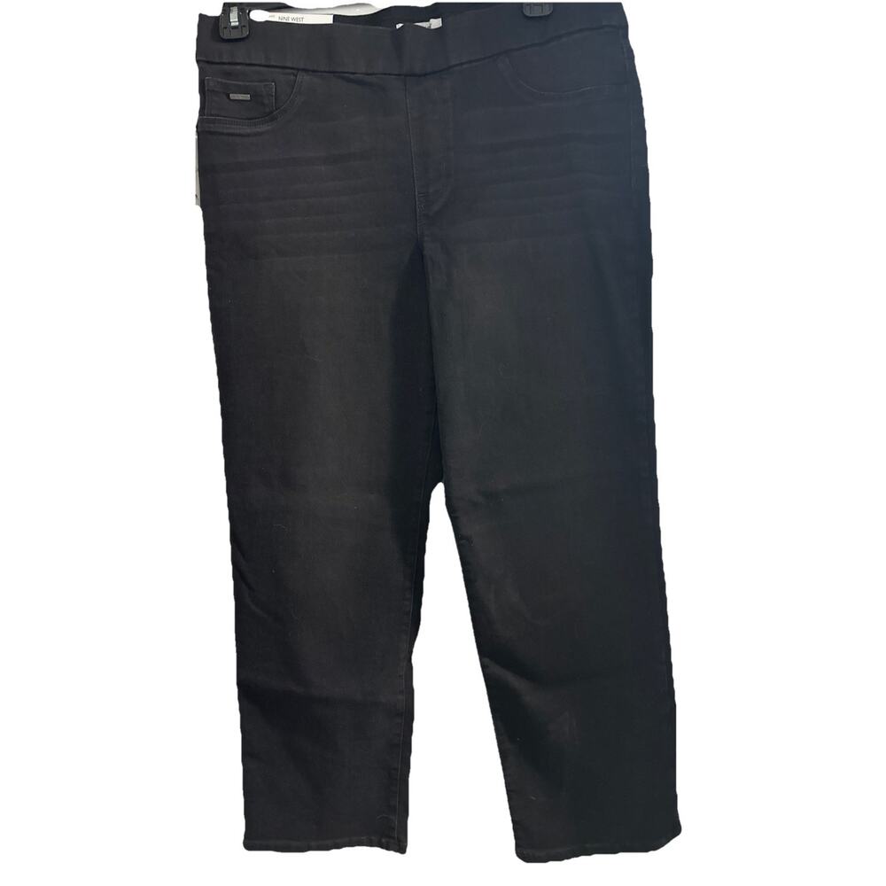 Nine West Women's Heidi Pull On Straight Pants Size 16 Stretch Denim Black